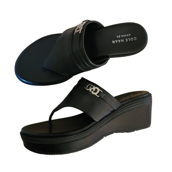 Cole Haan Shoes Cole Haan Grand Os Sleek Black Wedge Sandals Poshmark